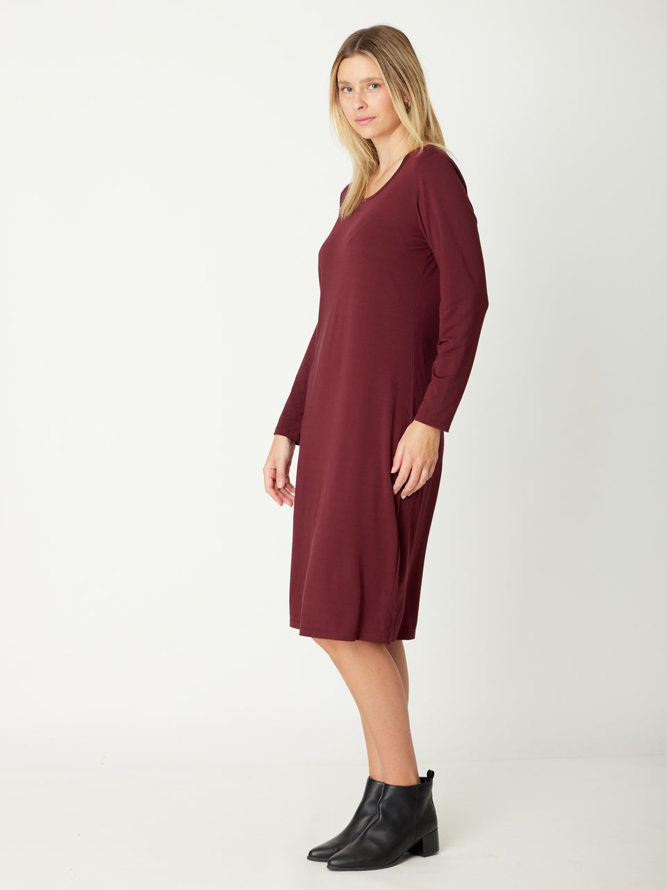 Bamboo Scoop Dress - Wine - 31231