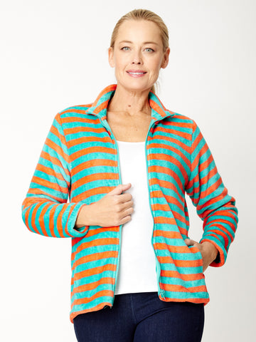 Stripe Microfleece Jacket - Orange/Turq- 32032 - Last Pieces