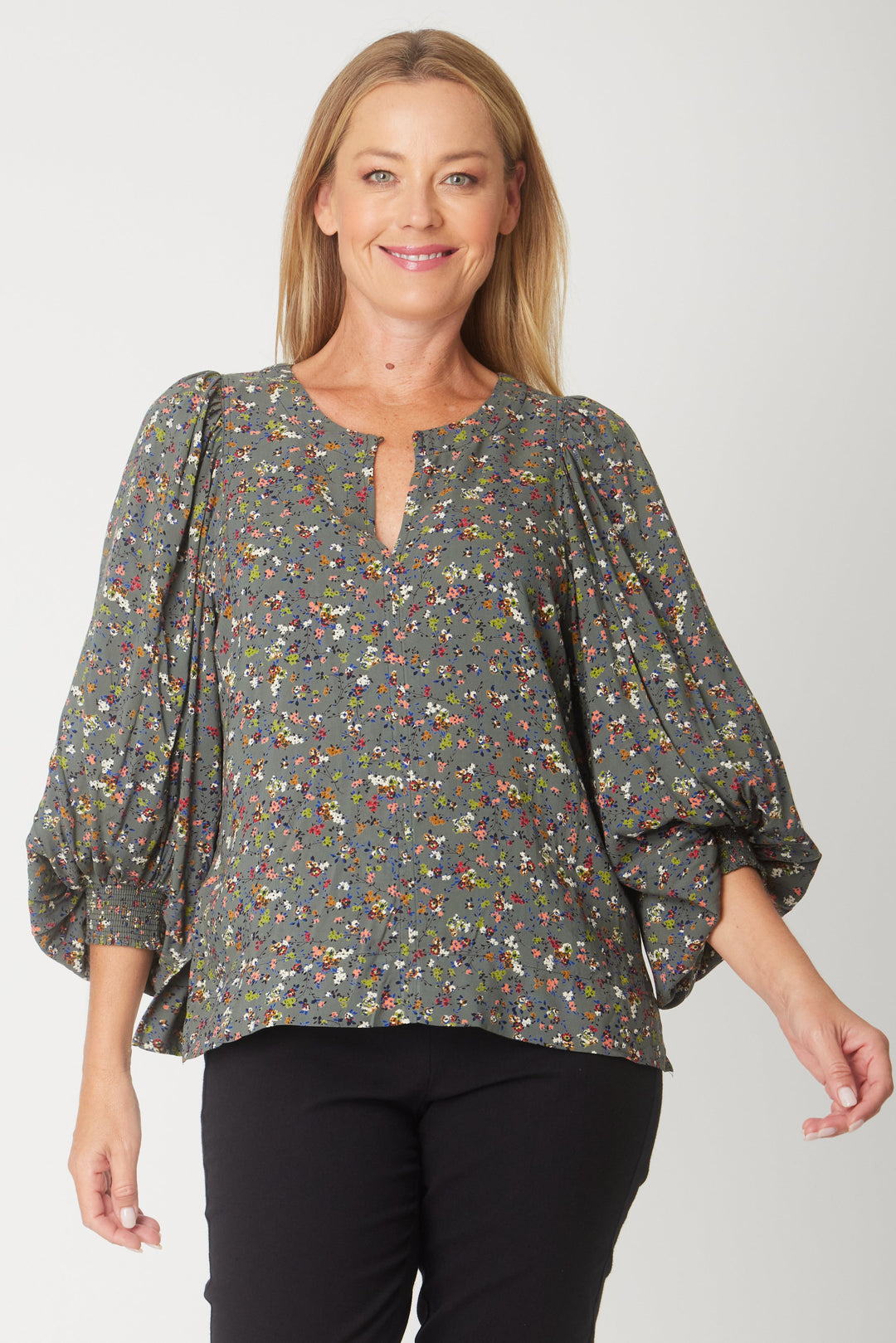 Sylvie Flutter Top - Sage - 31280