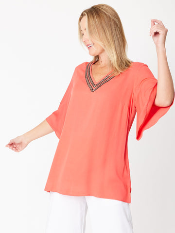 Florida Kaftan Core Tunic - Coral - 31296 - Clothes for Senior & Elderly Women
