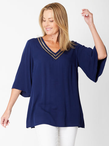 Florida Kaftan Core Tunic - Navy - 31296 - Clothes for Senior & Elderly Women