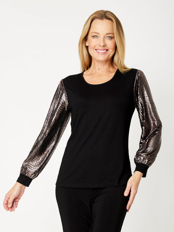 Shimmer Puff Sleeve Bamboo top - Bronze-31936 - Autumn/Winter