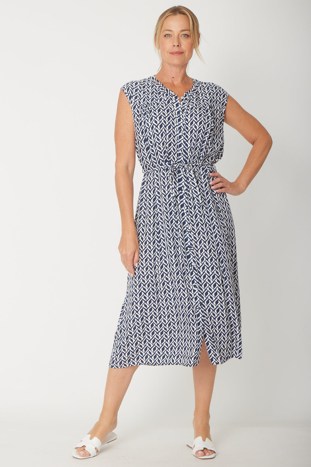 The Odore Dress Sleeveless Dress-- Navy/White- 31312