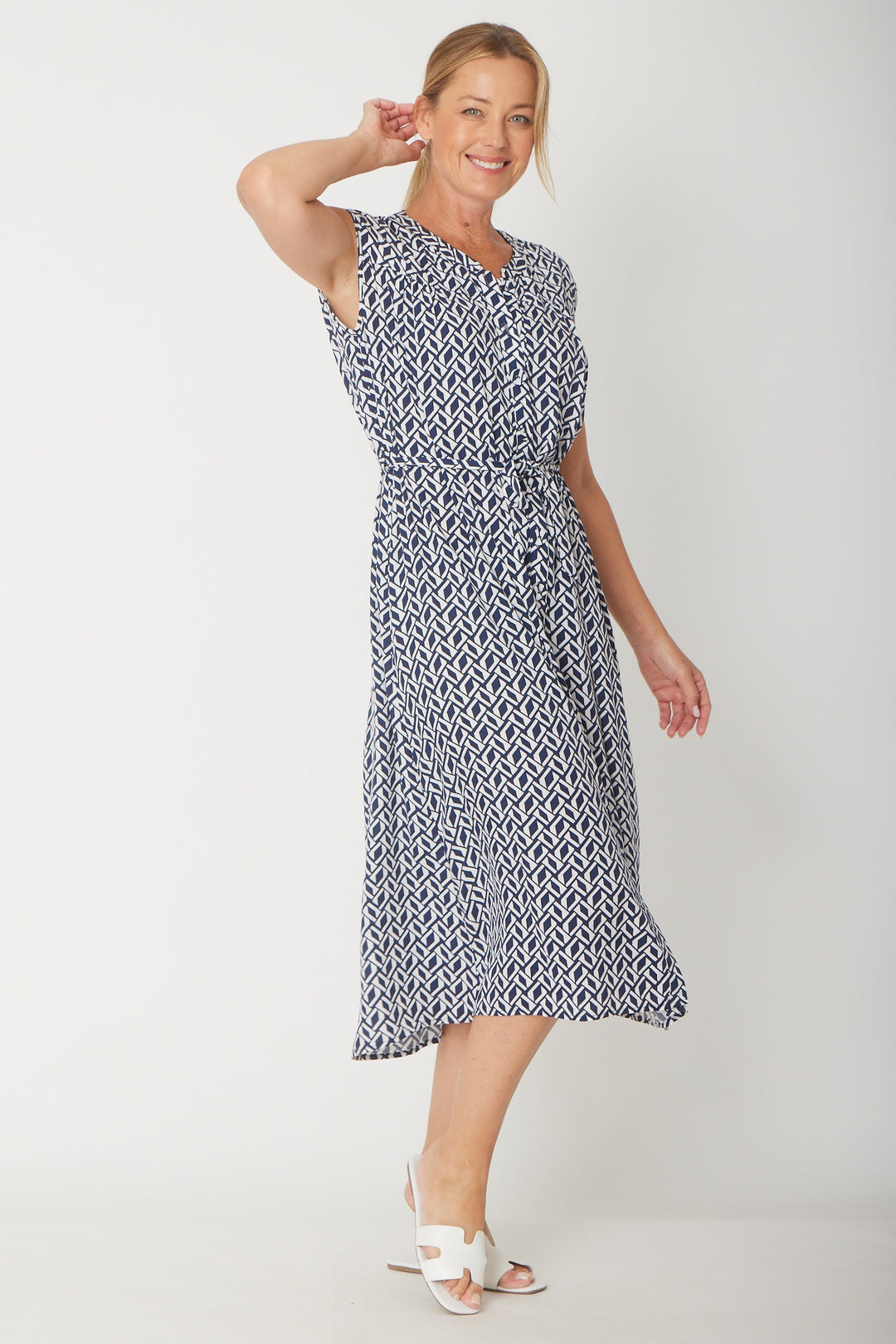 The Odore Dress Sleeveless Dress-- Navy/White- 31312