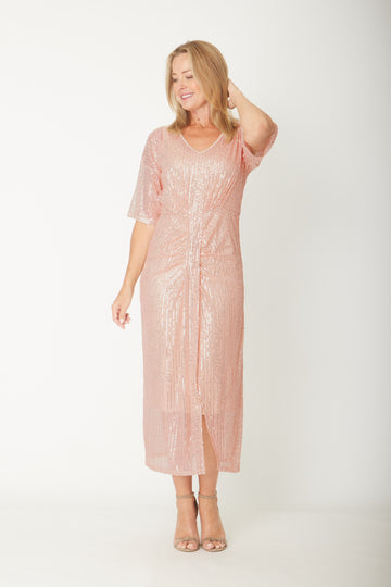 Suzie Shimmer Midi Dress - Blush - 31316 - dress
