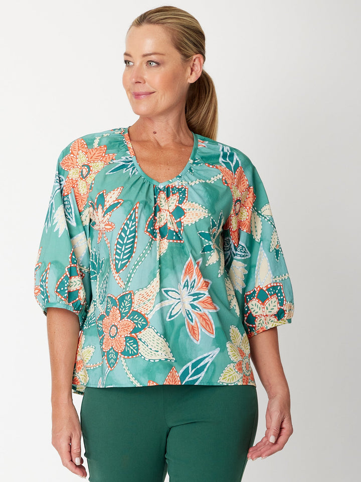 Larisa Vee Print Top- Mint- 31339