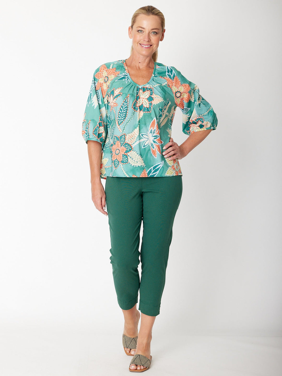 Larisa Vee Print Top- Mint- 31339