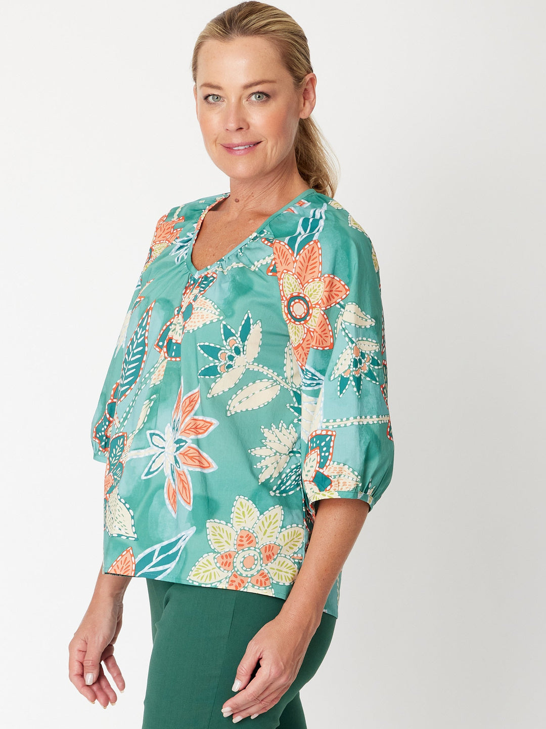 Larisa Vee Print Top- Mint- 31339