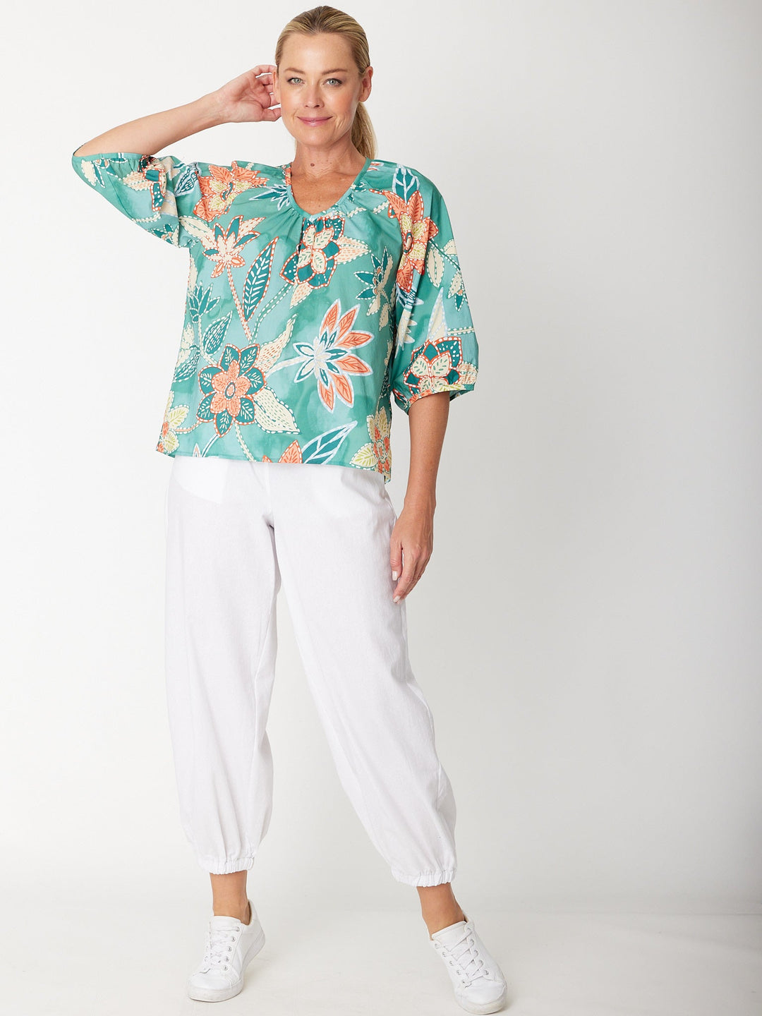 Larisa Vee Print Top- Mint- 31339