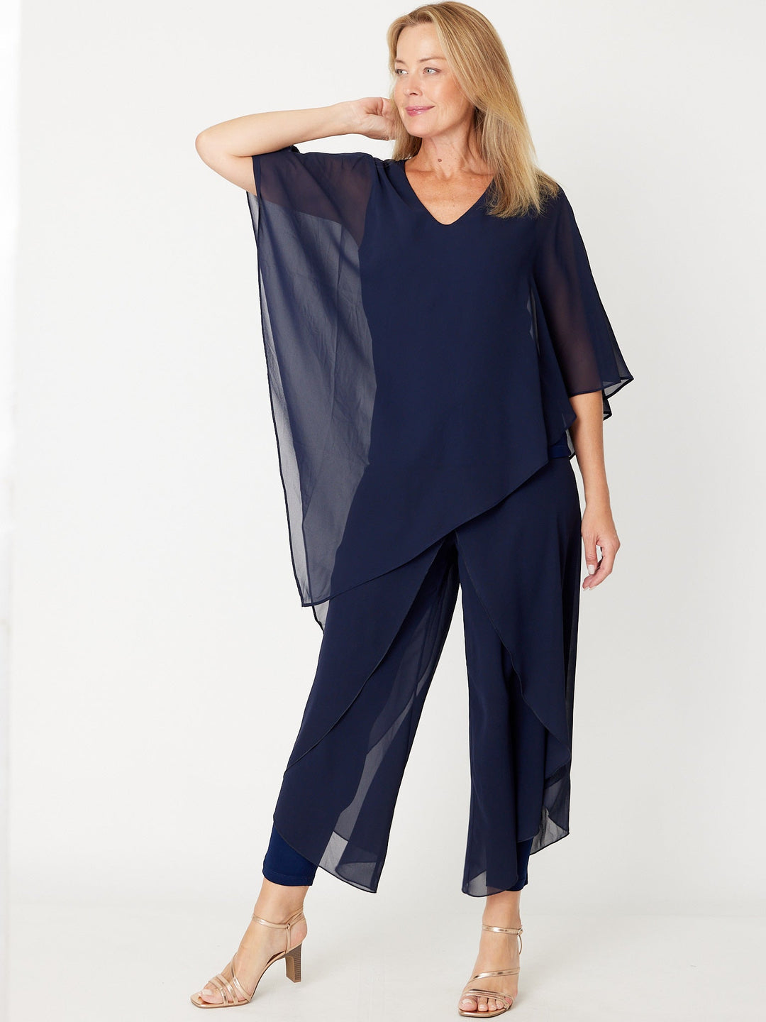 Gilliana Chiffon Overlay Pant - Navy - 31360
