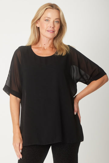 Gilliana Chiffon Overlay Core Top - Black - 31364 - BASICS/ RUNNING LINES/CORE