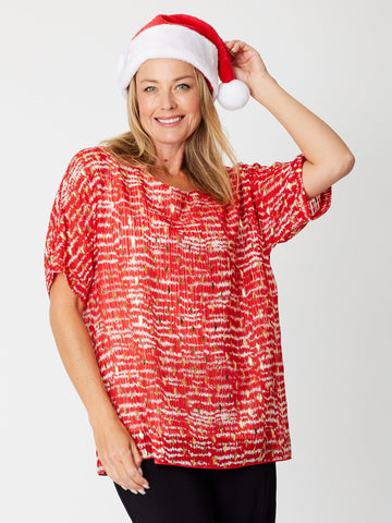Asha Chiffon Overlay Top - Red/White - 31367 - Spring/Summer