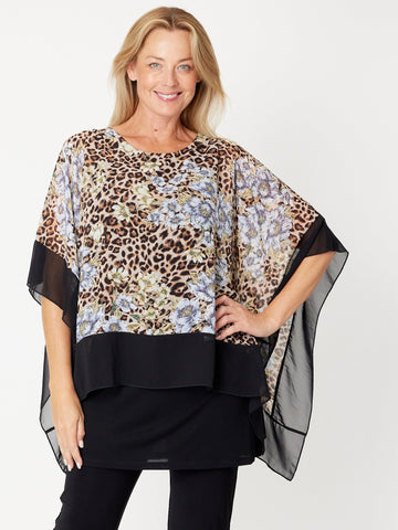 Avery Chiffon Kimono Top - Animal Black -31372 - Clothes for Senior & Elderly Women
