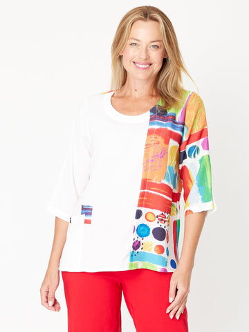 Frankie Splice Top - White - 31386 - Clothes for Senior & Elderly Women