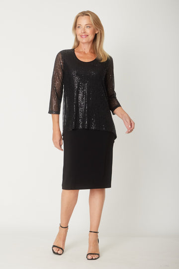 Sequin Suzie Splice Dress- Black- 31402 - Spring/Summer