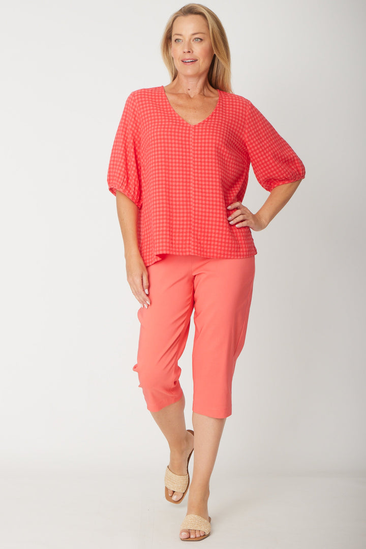 Victoria Textured Top - Coral -31405
