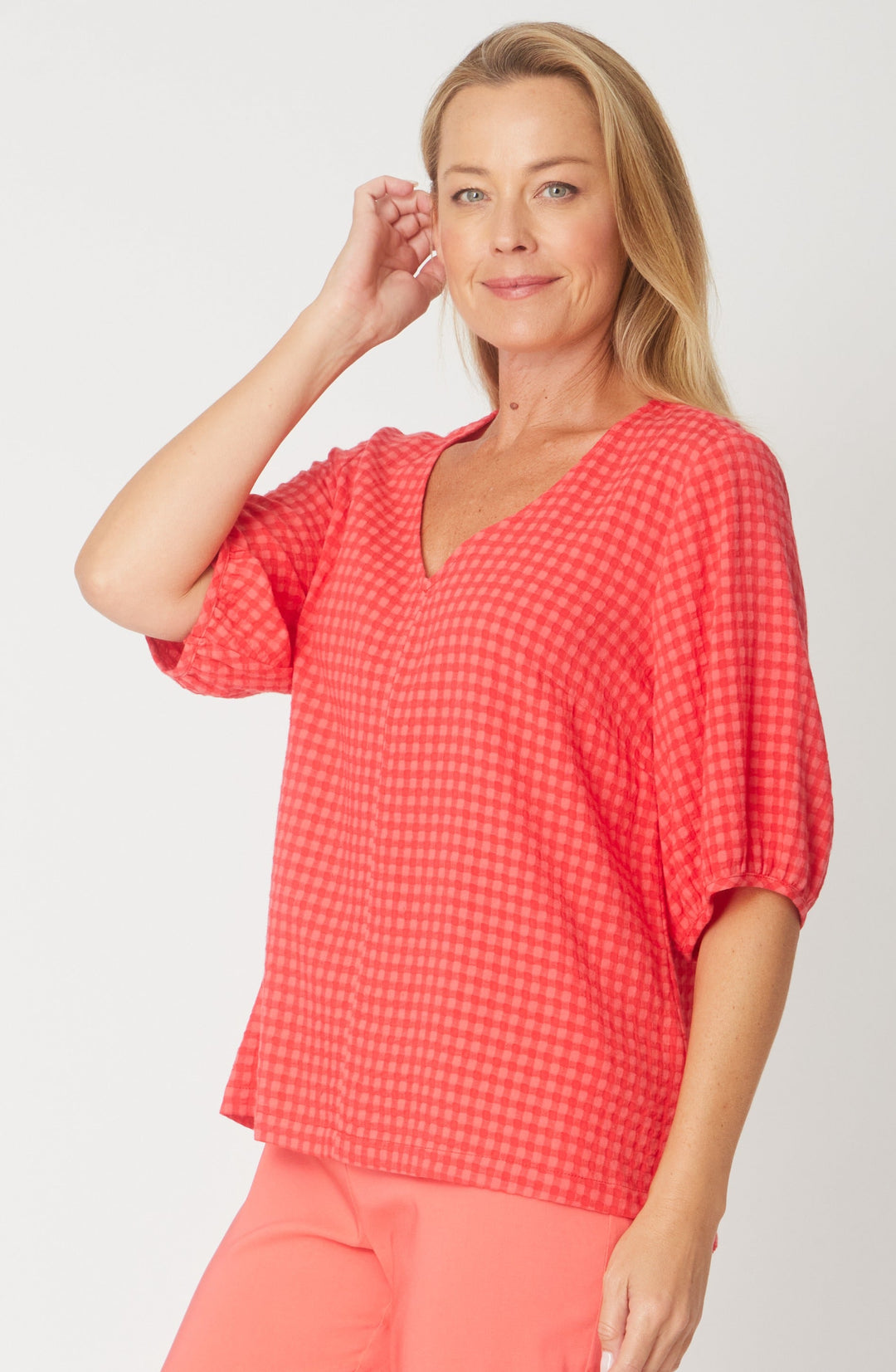 Victoria Textured Top - Coral -31405