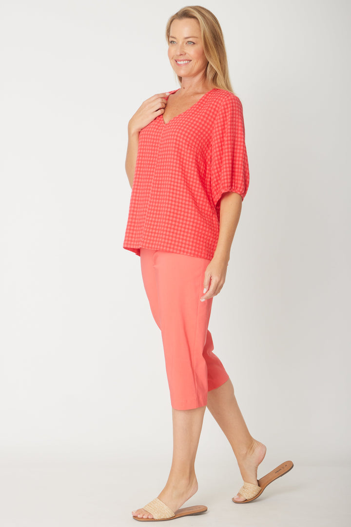 Victoria Textured Top - Coral -31405