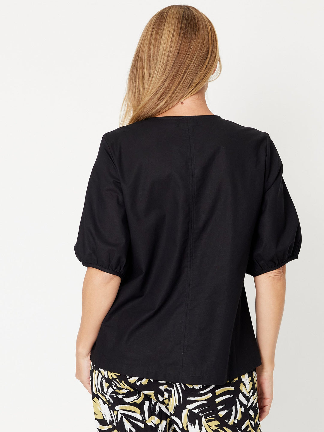 Victoria Linen/Cotton Core Top - Black - 31409