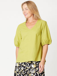 Victoria Linen/Cotton Core Top - Lime - 31409