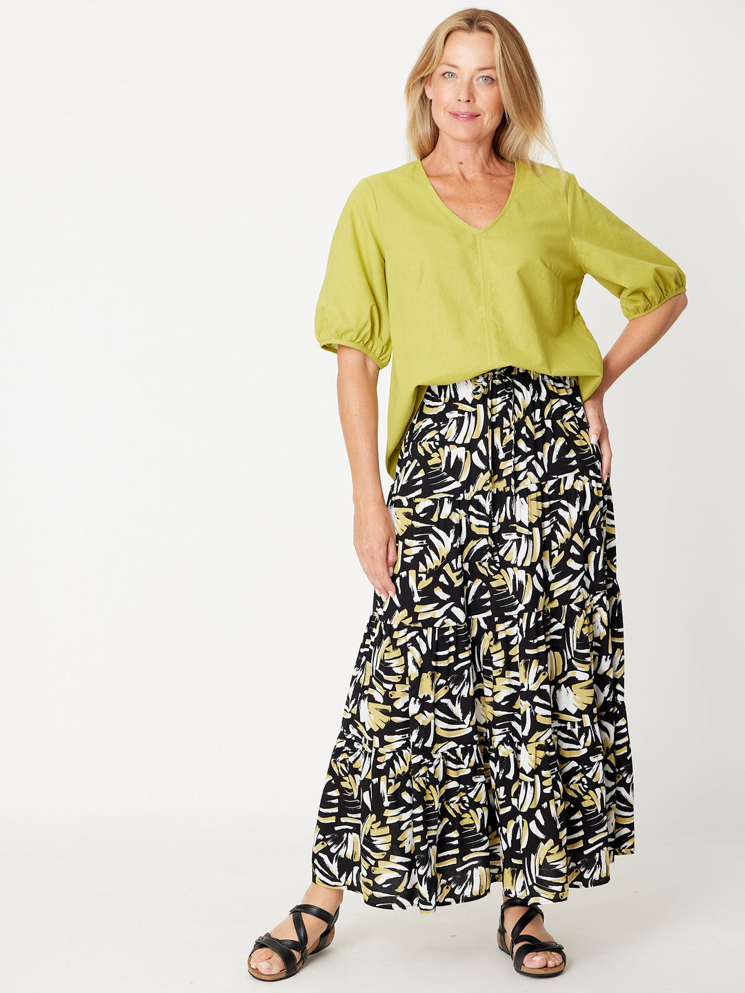 Victoria Linen/Cotton Core Top - Lime - 31409