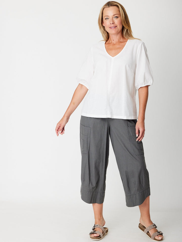 Victoria Linen/Cotton Core Top - White - 31409