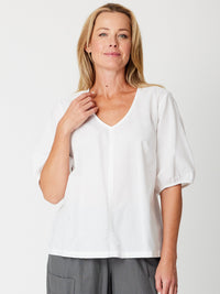 Victoria Linen/Cotton Core Top - White - 31409