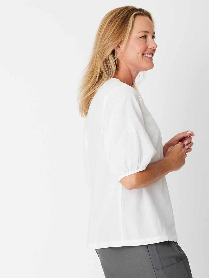 Victoria Linen/Cotton Core Top - White - 31409