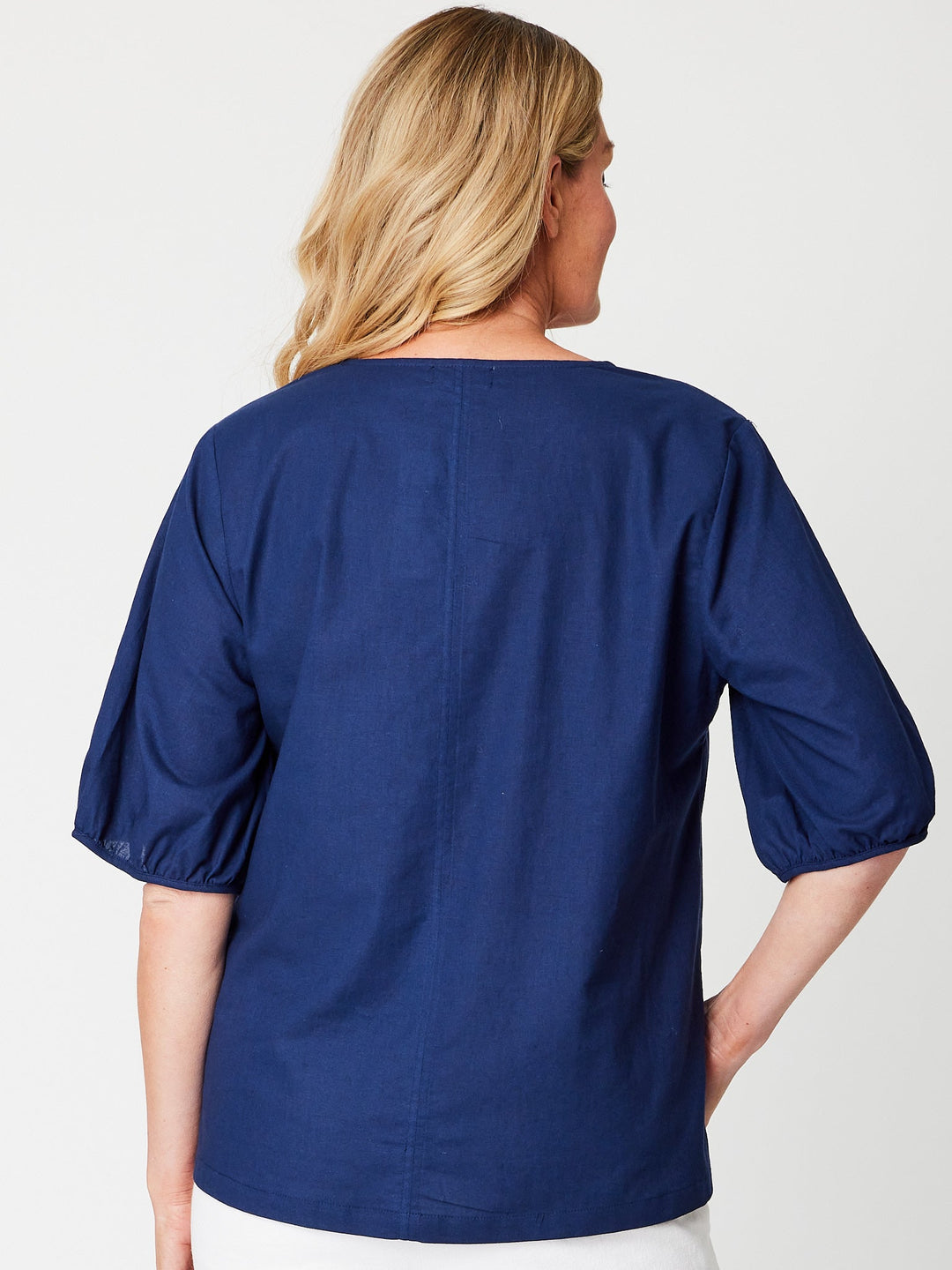 Victoria Linen/Cotton Core Top - Navy - 31409