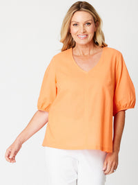 Victoria Linen/Cotton Core Top - Orange - 31409