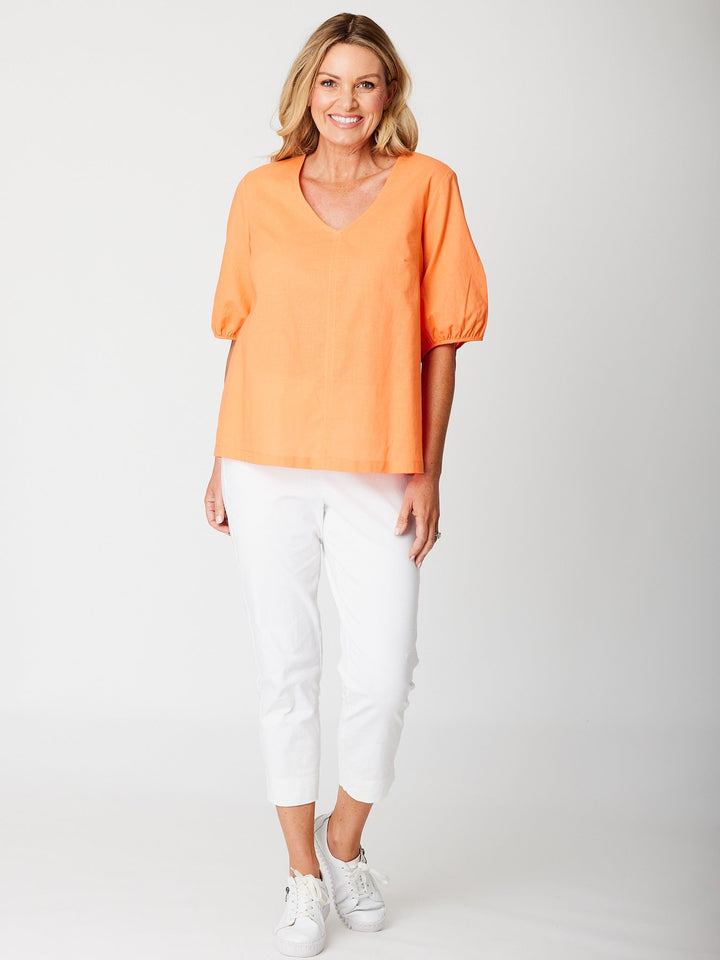 Victoria Linen/Cotton Core Top - Orange - 31409