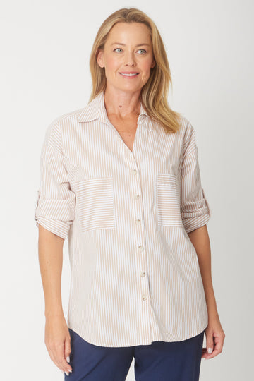 Pinstripe Shirt - Sand - 31420 - Clothes for Senior & Elderly Women