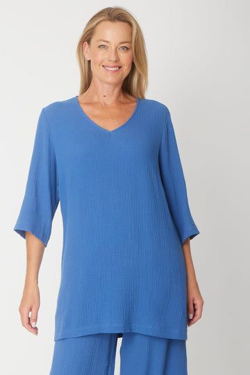 Bonded Muslin/Cheescloth Tunic - Blue - 31432 - 