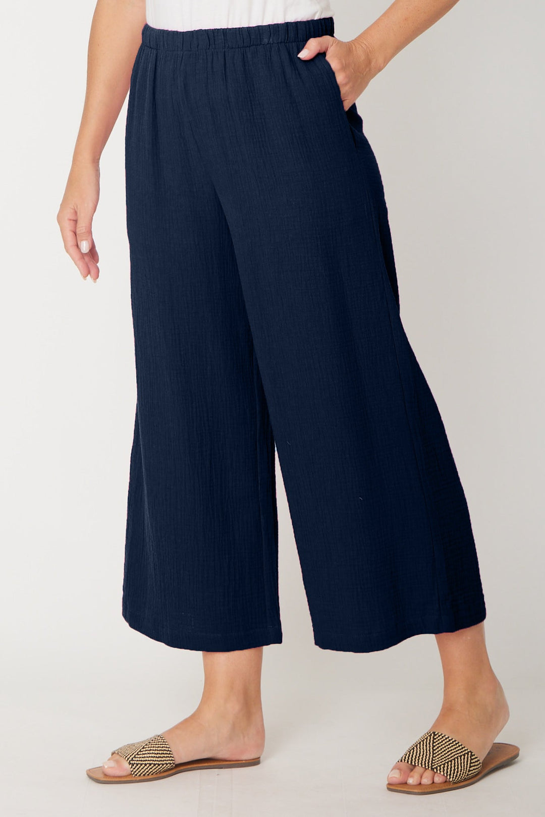Bonded Muslin/Cheesecloth Pant -  Navy - 31431
