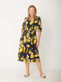 Lemon Midi Dress-- Navy/Lemon - 31446