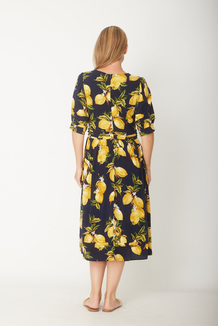 Lemon Midi Dress-- Navy/Lemon - 31446