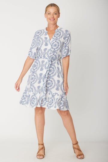 Bandana Button Dress - White/Navy -31449 - Spring/Summer