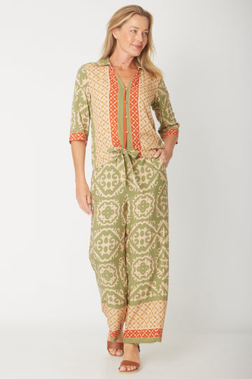 Border Print Tie Top- Sage - 31451 - New Arrivals