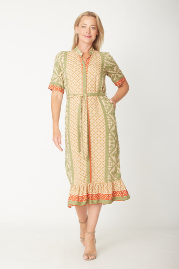 Border Print Midi Dress - Sage - 31453 - New Arrivals