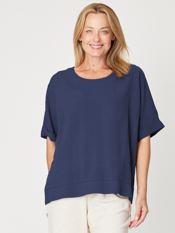 Linen Shores Top - Navy - 31476