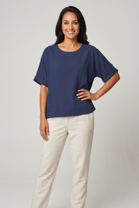 Linen Shores Top - Navy - 31476