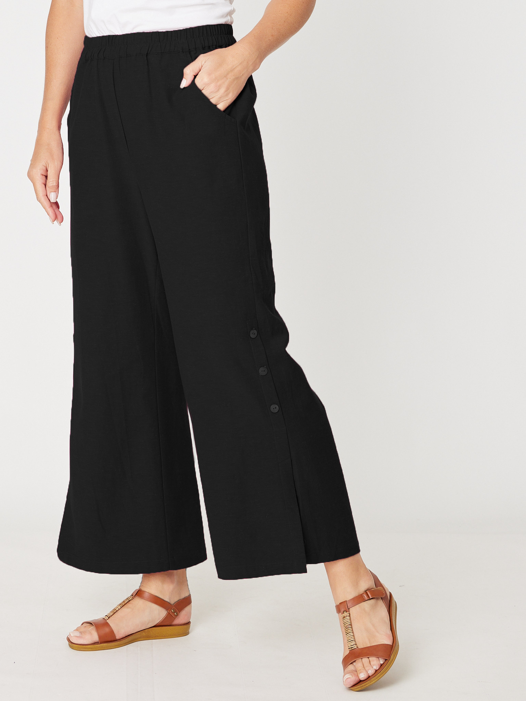 Linen Shores Pant - Black - 31477