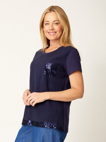 Linen Shores Spliced Top - Navy - 31478 - 