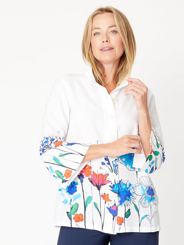 Royal Flower Print Shirt - White Floral - 31521 - Clothes for Senior & Elderly Women