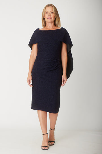 Cape Lurex Dress - Navy - 31528 - Clothes for Senior & Elderly Women