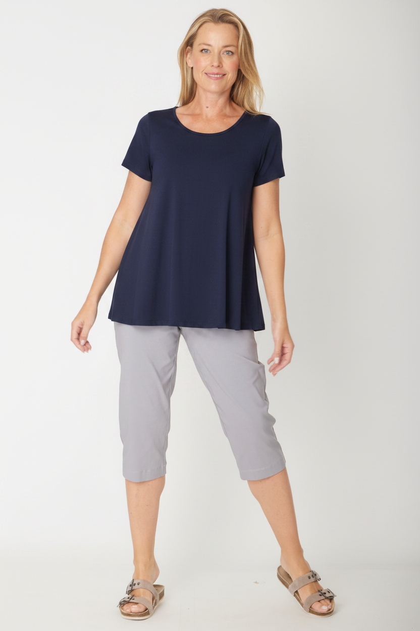 Short Sleeve Margie Swing Top- Navy - 31538