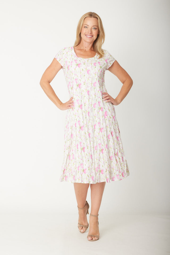 Crinkle Cotton Dress-- Pink - 31543
