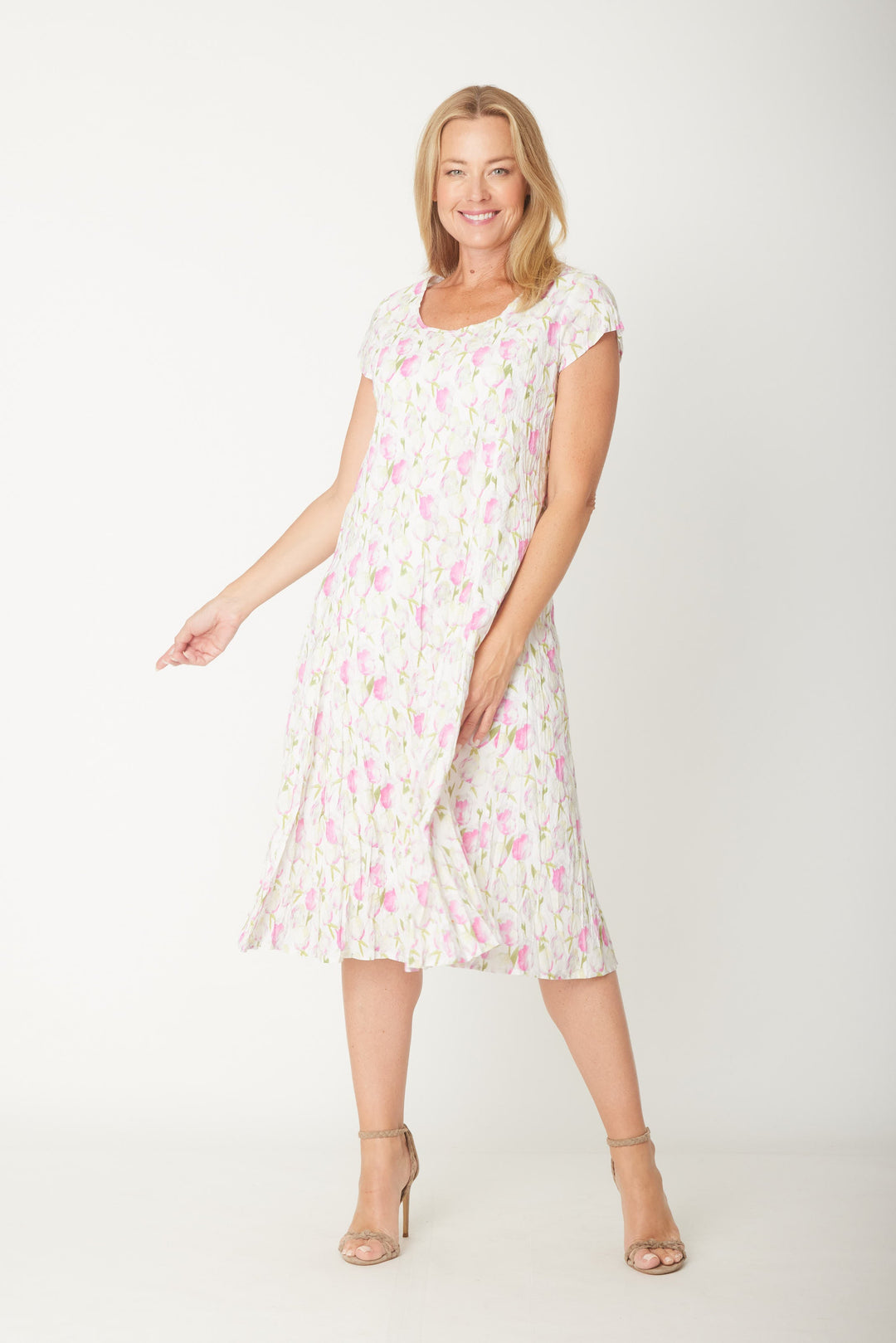 Crinkle Cotton Dress-- Pink - 31543