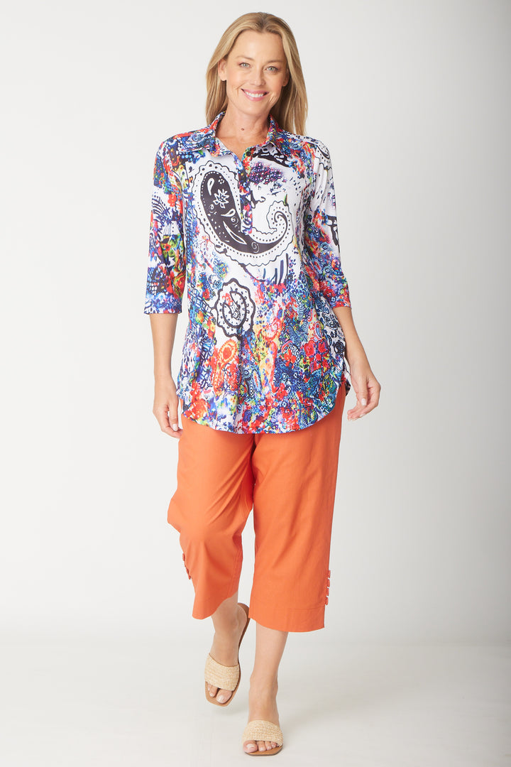 Split Leg Linen 3/4 Pant- Rust - 31594