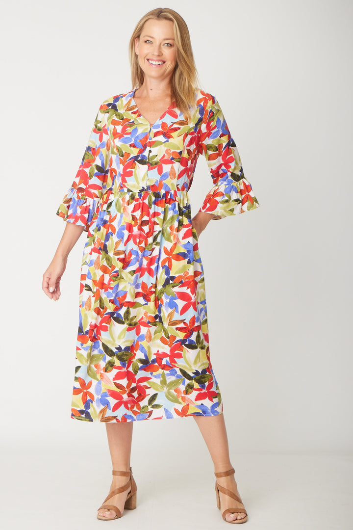 Gemma Ruffle Dress -  Red Print - 31570